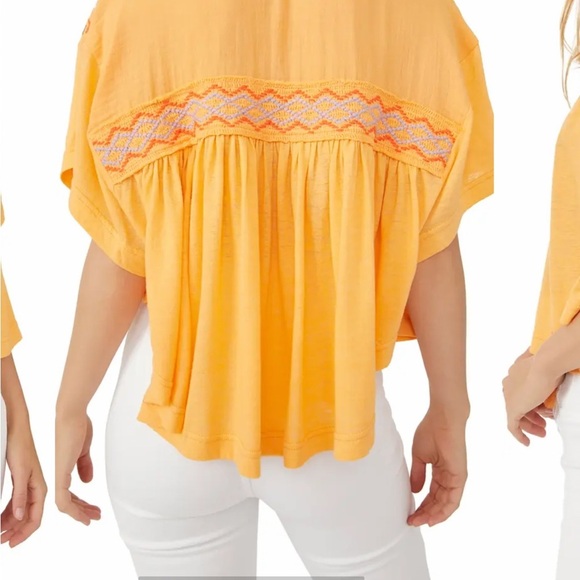5. Free People Market Embroidered V Neck Top in Carrot Ginger, Size Large - Picture 5 of 17